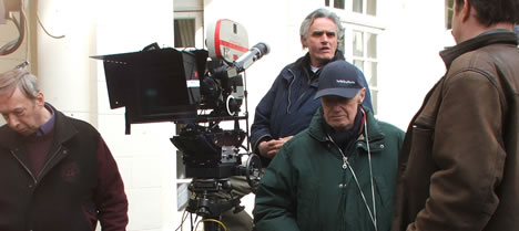 Jack Cardiff (centre) on location